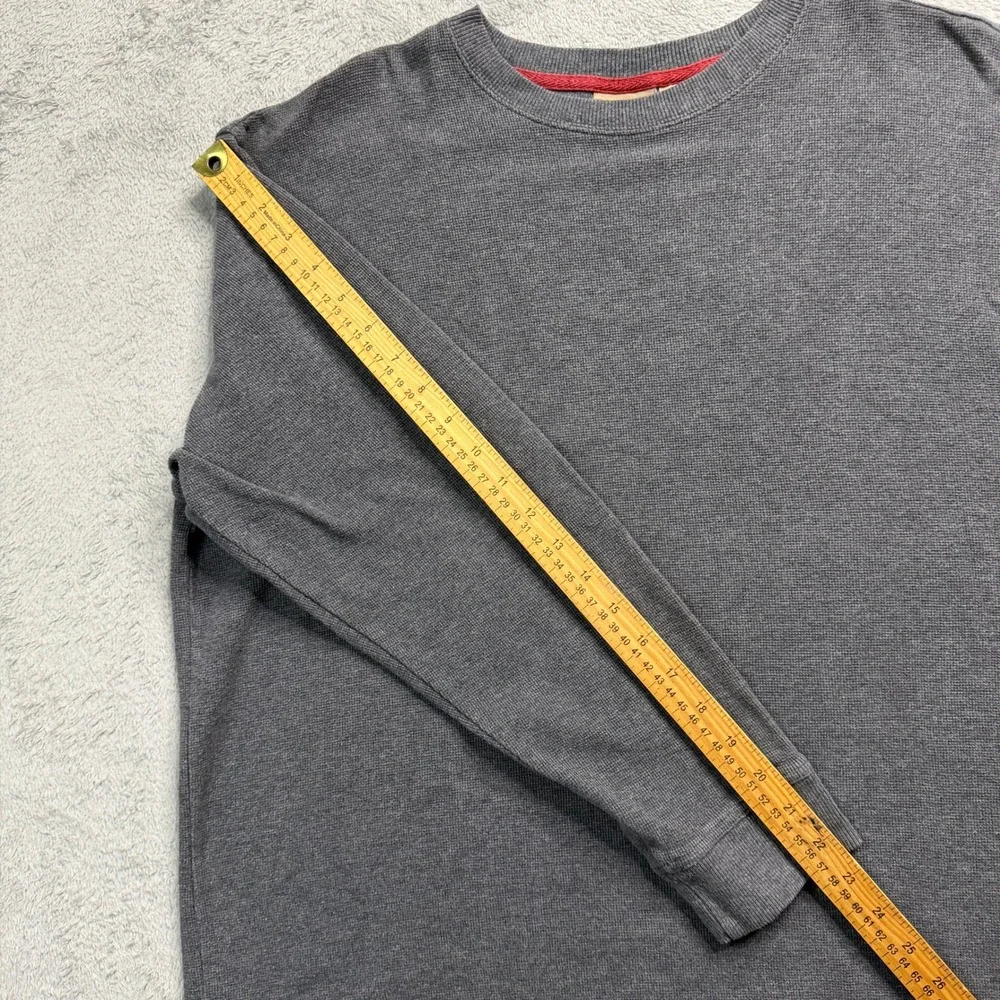 LL Bean Mens Waffle Knit Thermal Shirt Gray Long Sleeve Cotton Crewneck Large